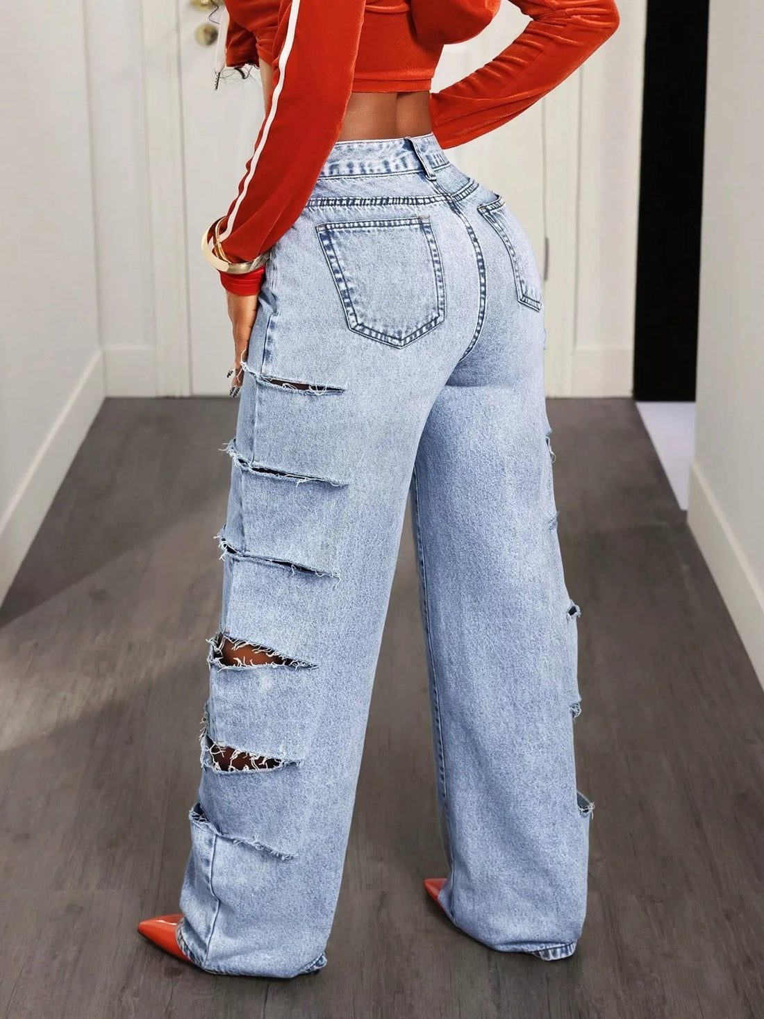Distressed Wide Leg Jeans - cas7m