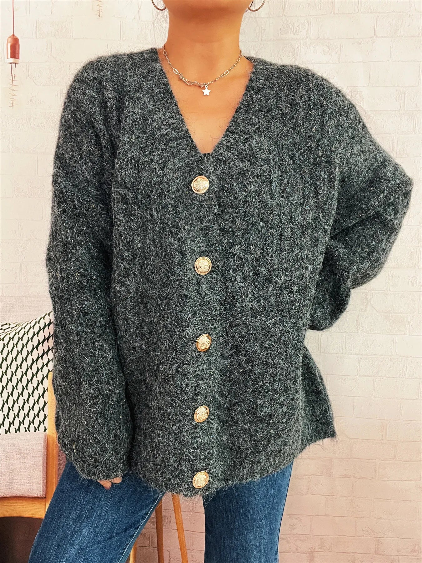 Cable Knit Button-Up Cardigan - cas7m