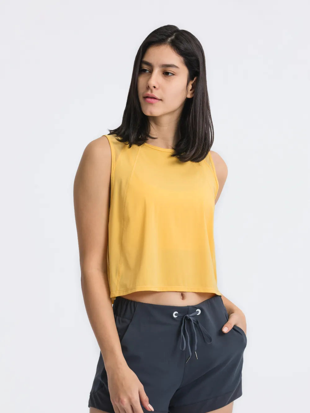 Millennia Round Neck Cropped Active Tank - cas7m