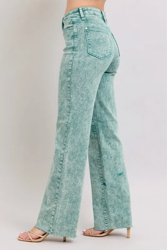 Judy Blue Full Size High Waist Garment Dyed Raw Hem Dad Jean Plus Size - cas7m