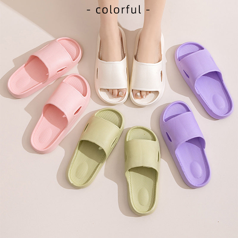 Solid Color Thick Bottom Home Slippers Summer Non-slip Floor Bathroom Slipper Women Men Couples Shoes - cas7m