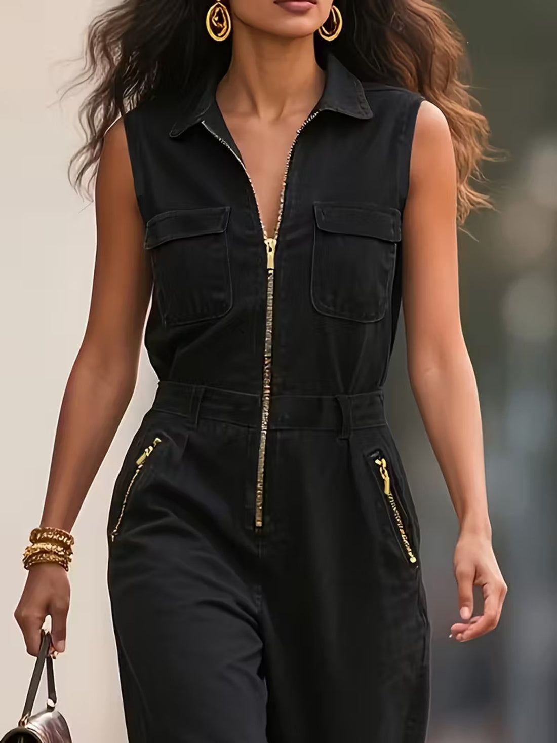 Sleeveless Zip-Up Jumpsuit - cas7m