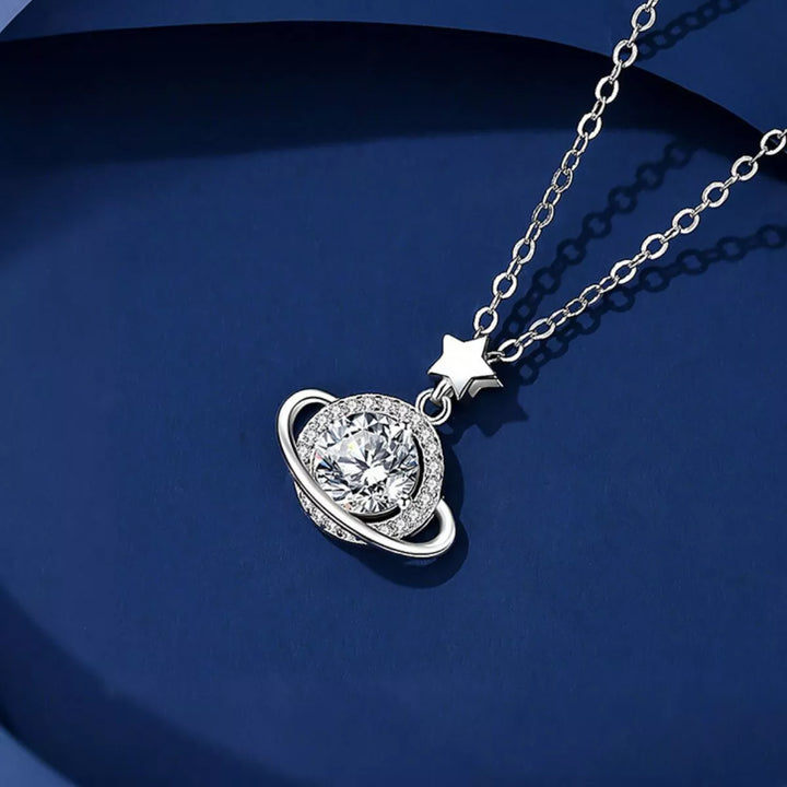 1 Carat 925 Sterling Silver Moissanite Planet Pendant Necklace - cas7m