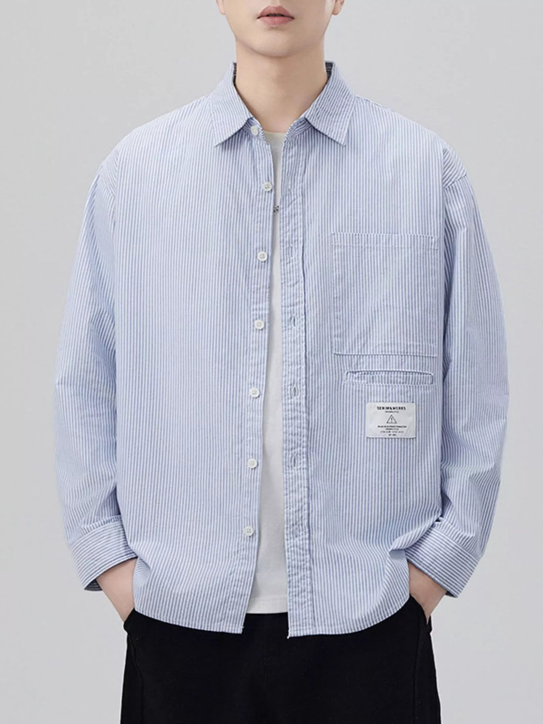 Men's Plus Size Button Up Long Sleeve Shirt - cas7m