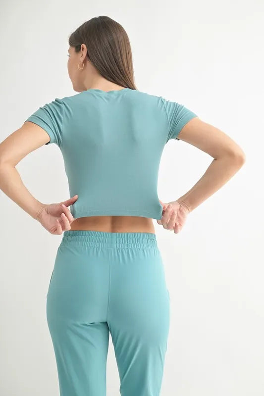 MONO B Essential Micro-ribbed Cropped Athleisure Tee - cas7m