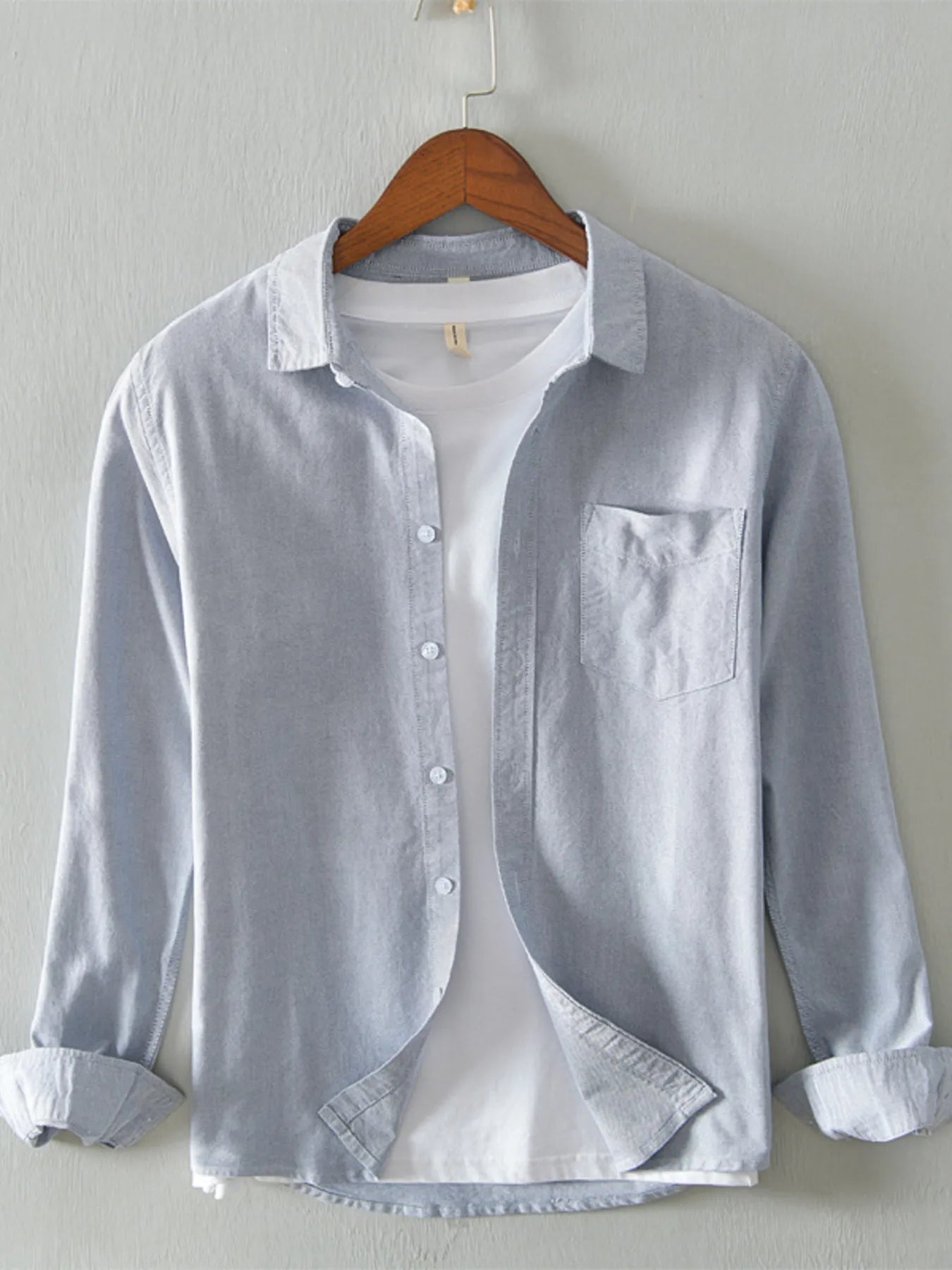 Men's Plus Size Button Up Long Sleeve Shirt - cas7m