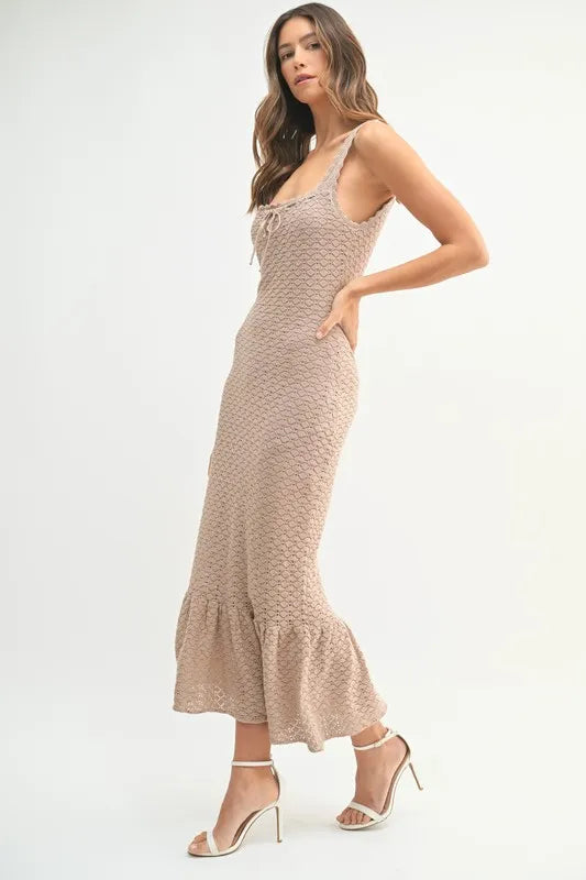 MABLE Ruffled Hem Sleeveless Crochet Knit Midi Dress - cas7m