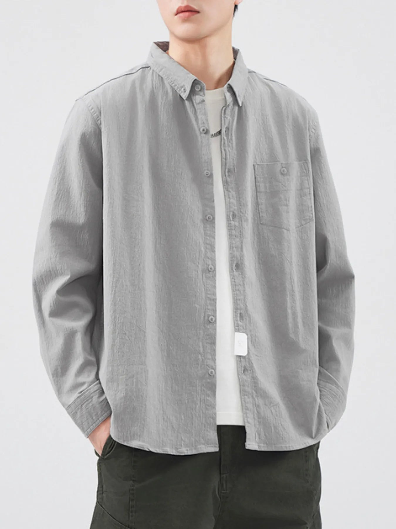 Men's Plus Size Button Up Long Sleeve Shirt - cas7m
