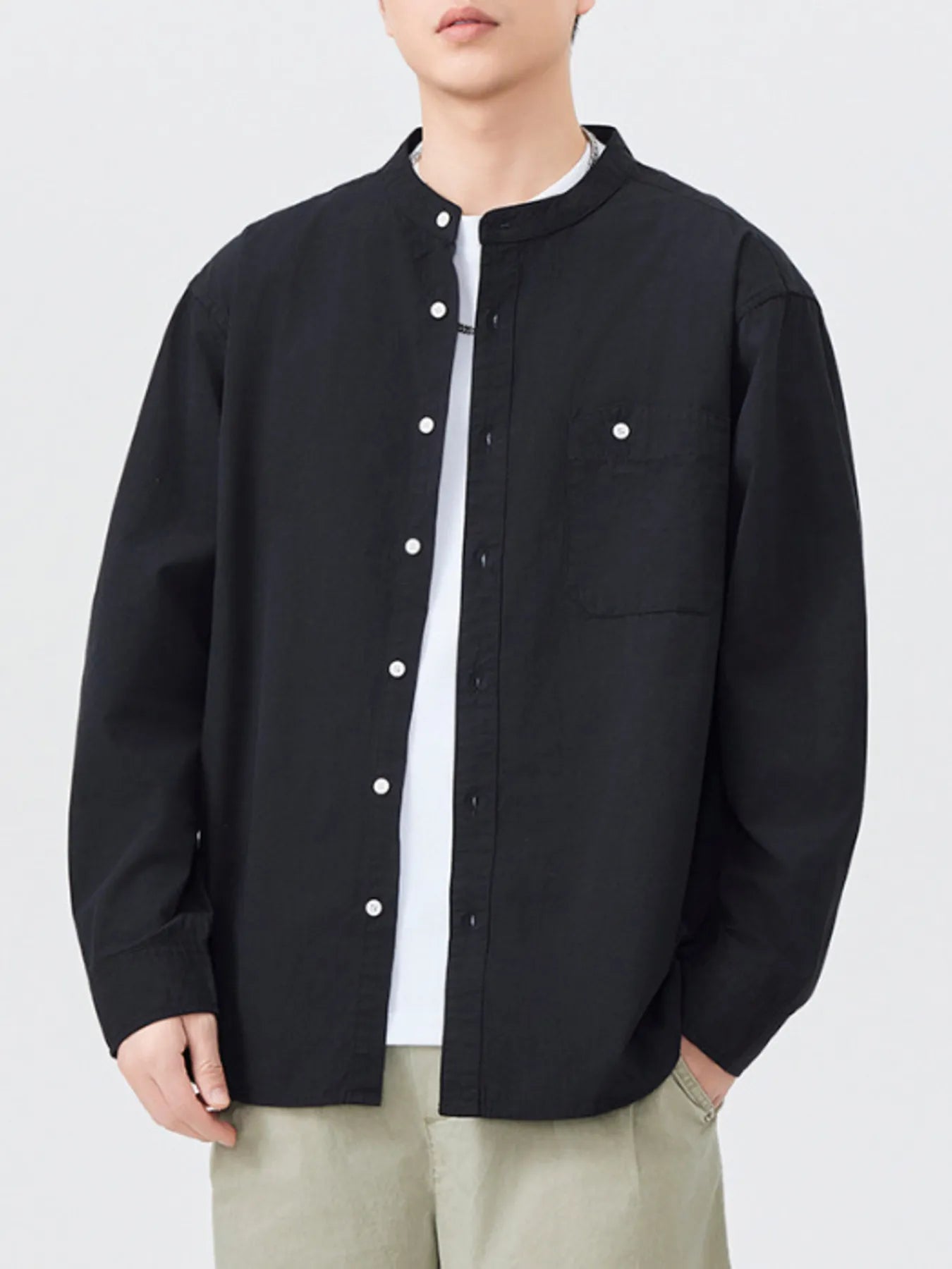 Men's Plus Size Button Up Long Sleeve Shirt - cas7m