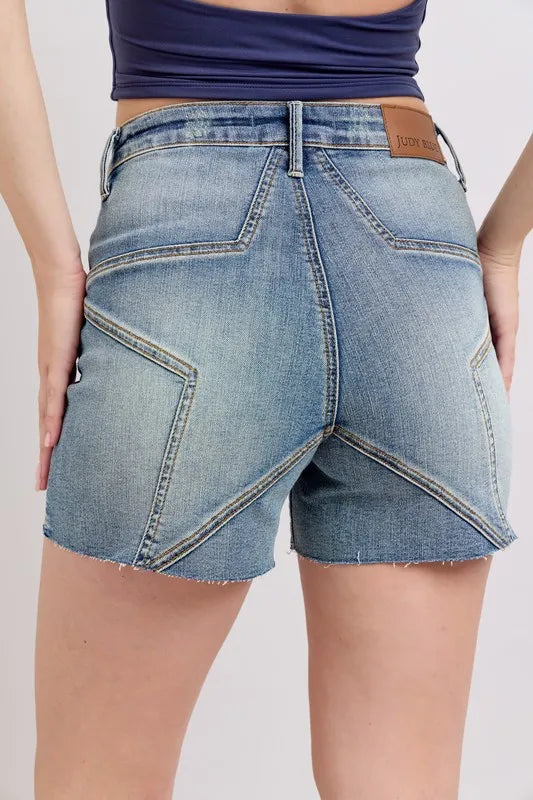 Judy Blue Full Size High Waist Star Seam Detail Denim Shorts Plus Size - cas7m