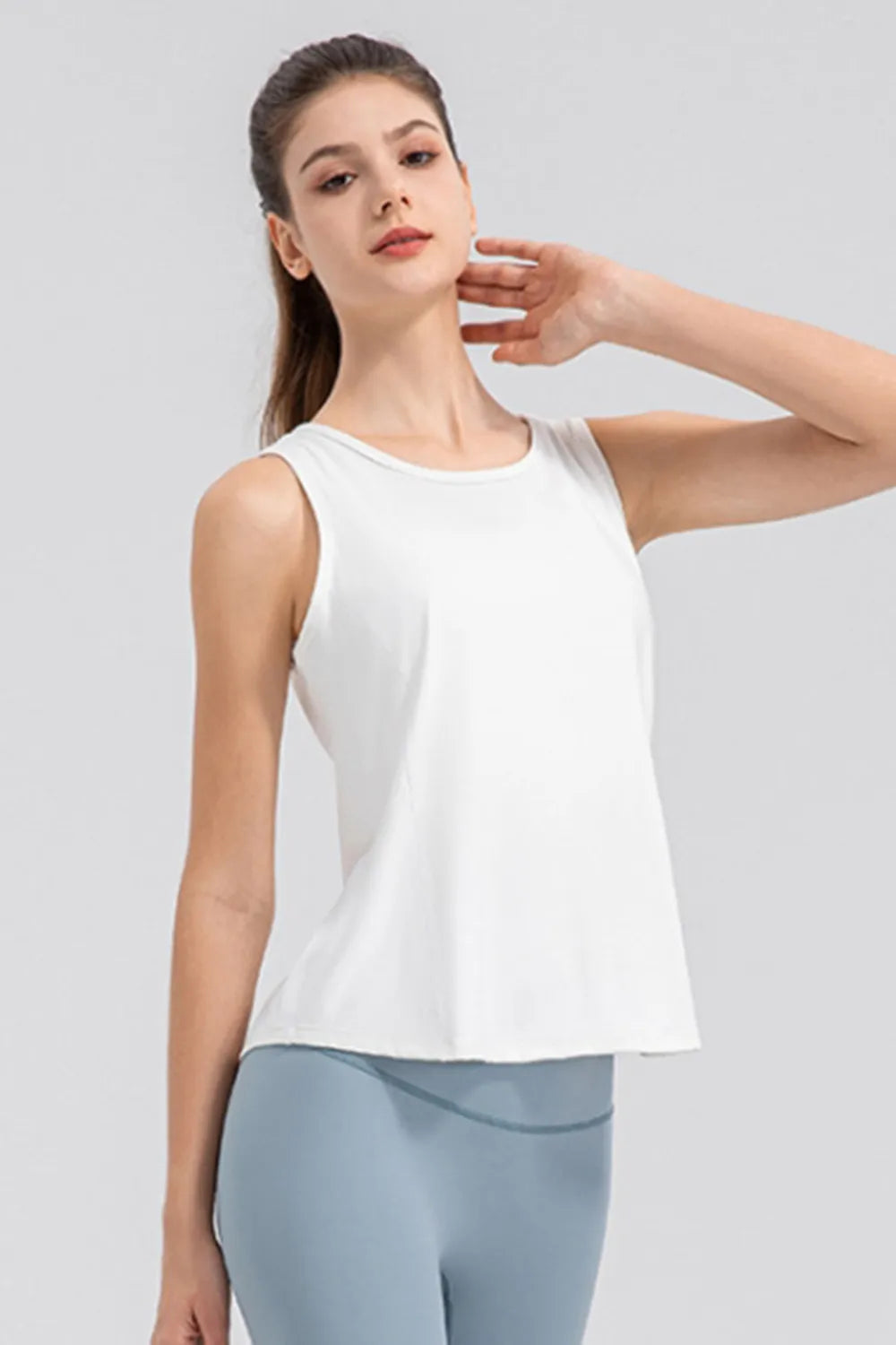 Wide Strap Round Neck Active Tank - cas7m