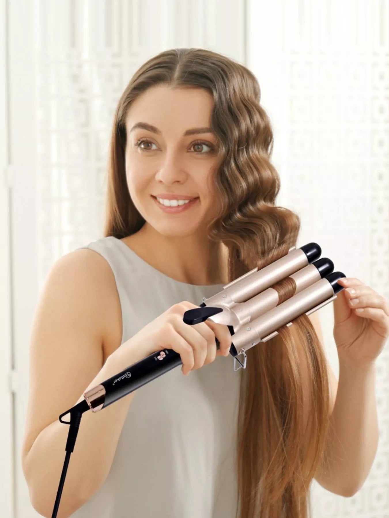 3-Barrel Beachy Waves Curling Iron - Effortless Styling Tool - cas7m