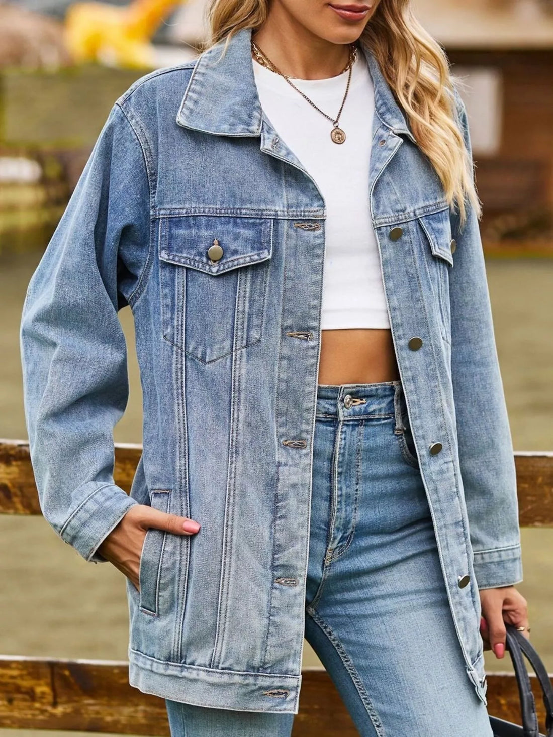 Button Down Washed Denim Jacket - cas7m