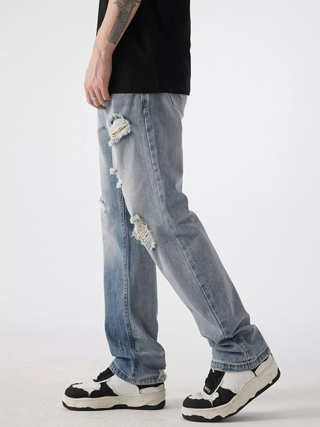 Men's Distressed Wide Leg Jeans - cas7m