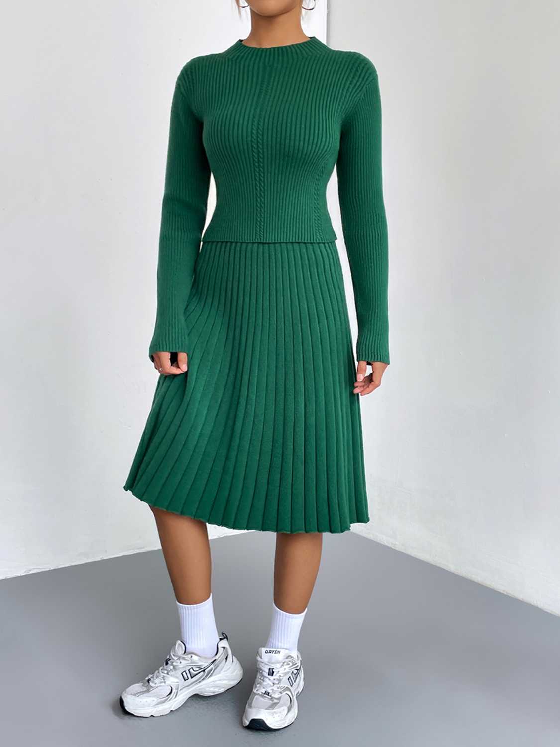 Rib-Knit Sweater and Skirt Set - cas7m