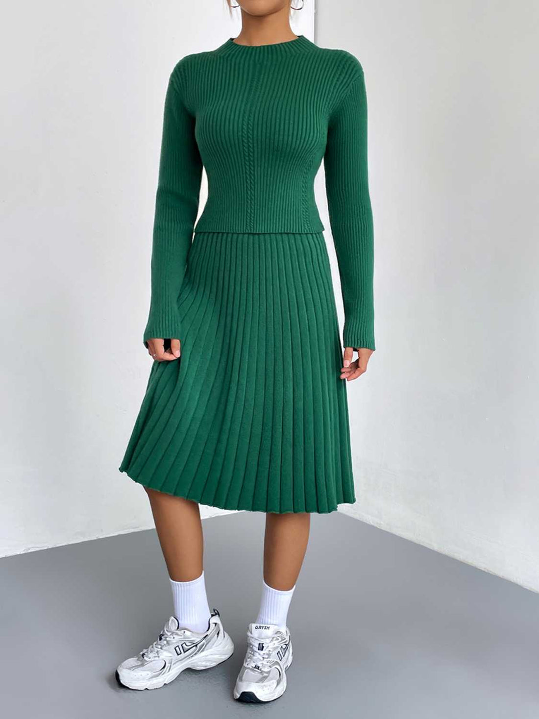 Rib-Knit Sweater and Skirt Set - cas7m