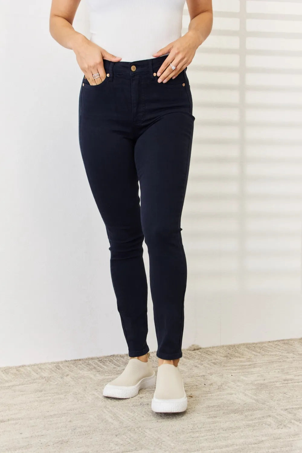 Judy Blue Full Size Garment Dyed Tummy Control Skinny Jeans - cas7m