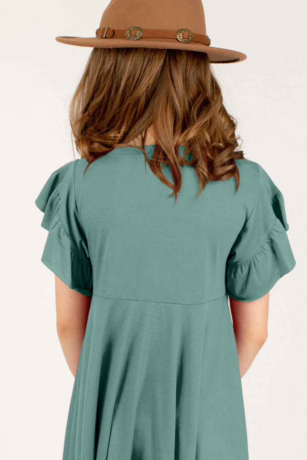 Round Neck Petal Sleeve Dress - cas7m
