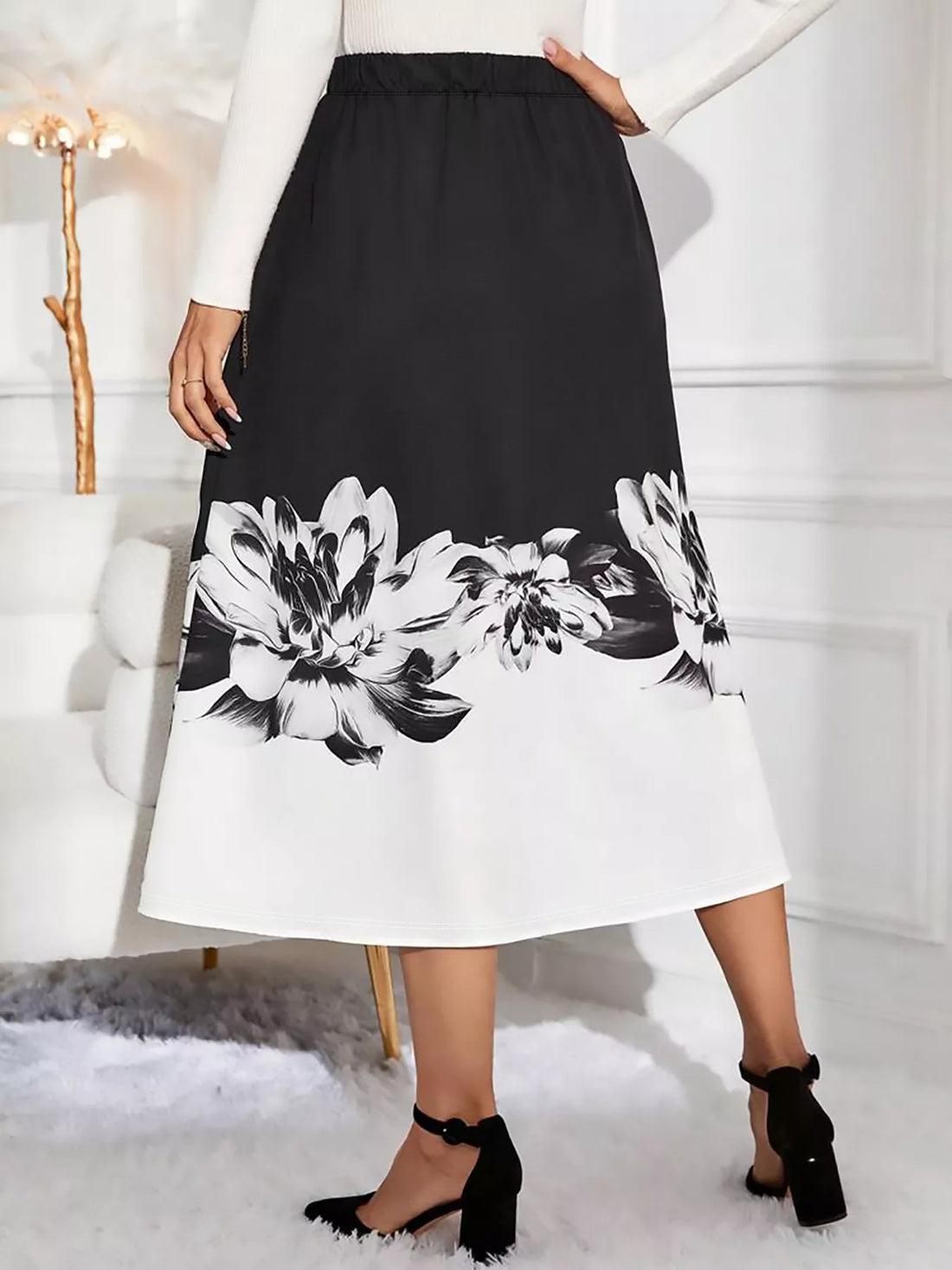 Floral Print A-Line Midi Skirt - cas7m