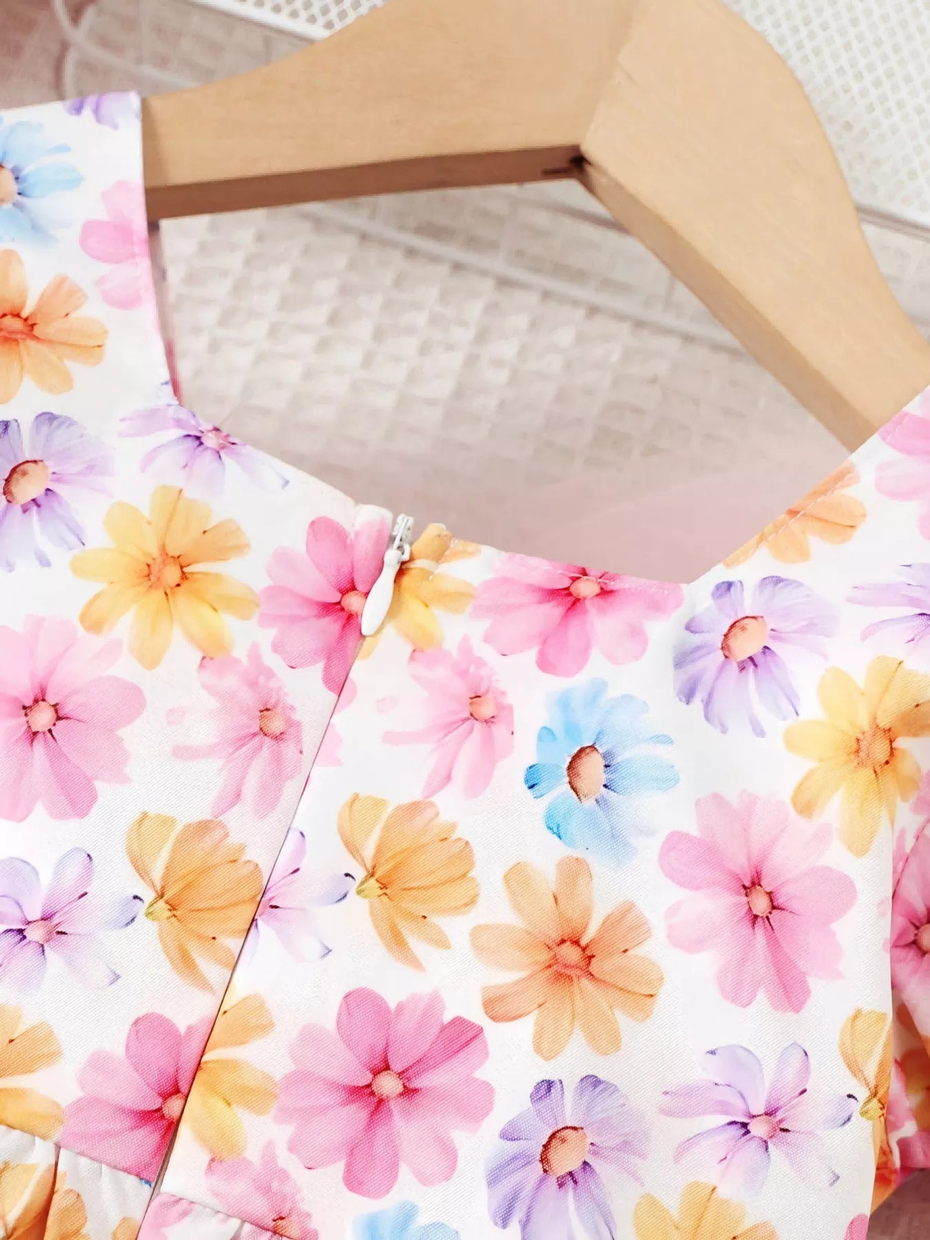 Children's Floral Print Puff Sleeve Ruffle Hem Dress - cas7m