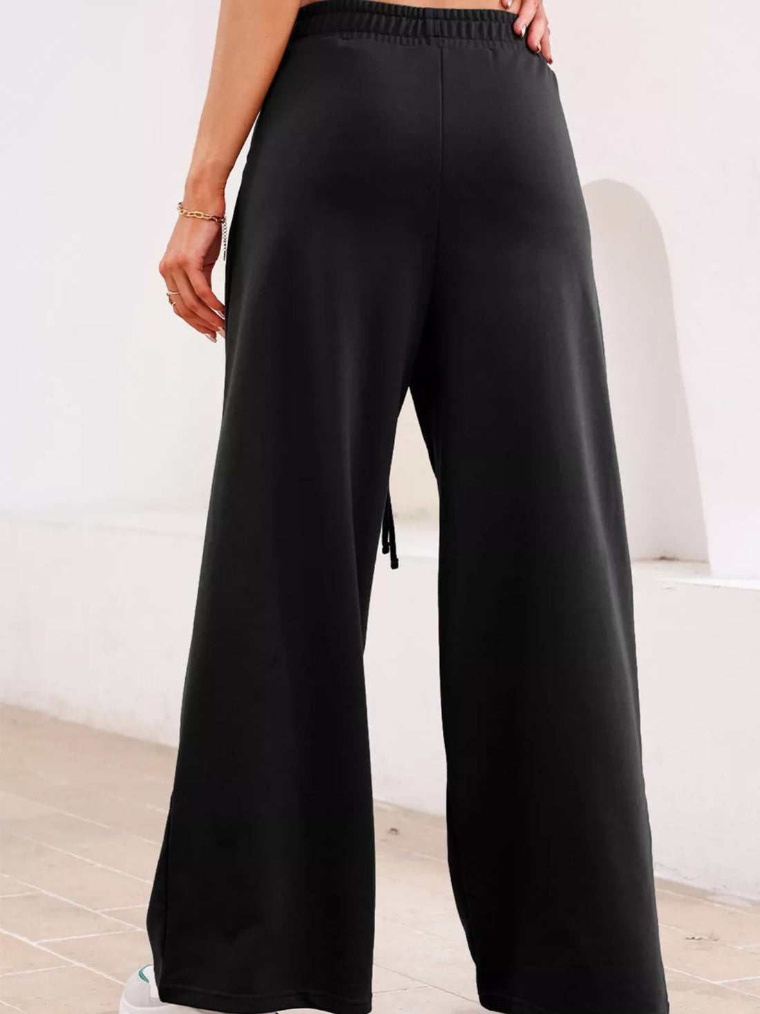 Tied Elastic High Waist Pleated Detail Solid Sweatpants - cas7m