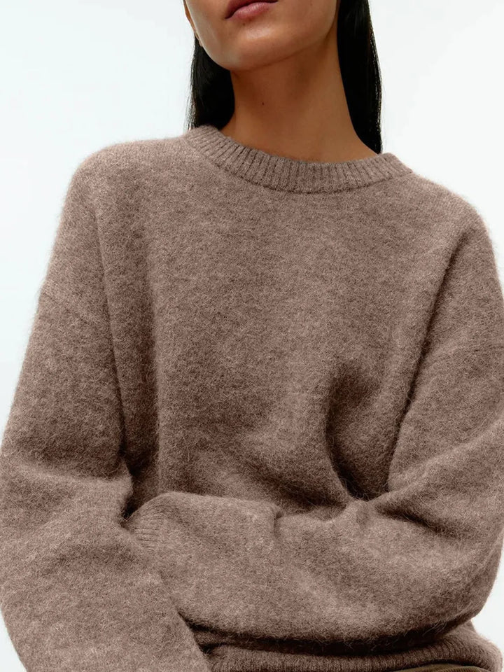 Round Neck Drop Shoulder Sweater - cas7m