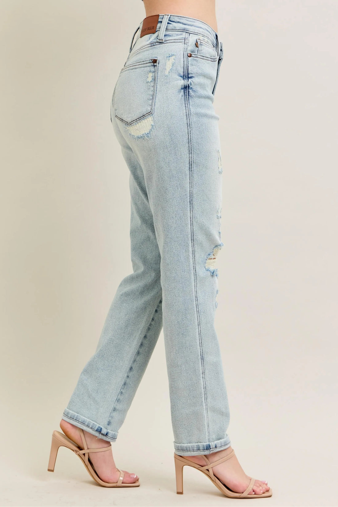 Judy Blue Full Size Mr Repair Stitch Detail Destroy Single Cuff Bf Jeans Plus Size - cas7m