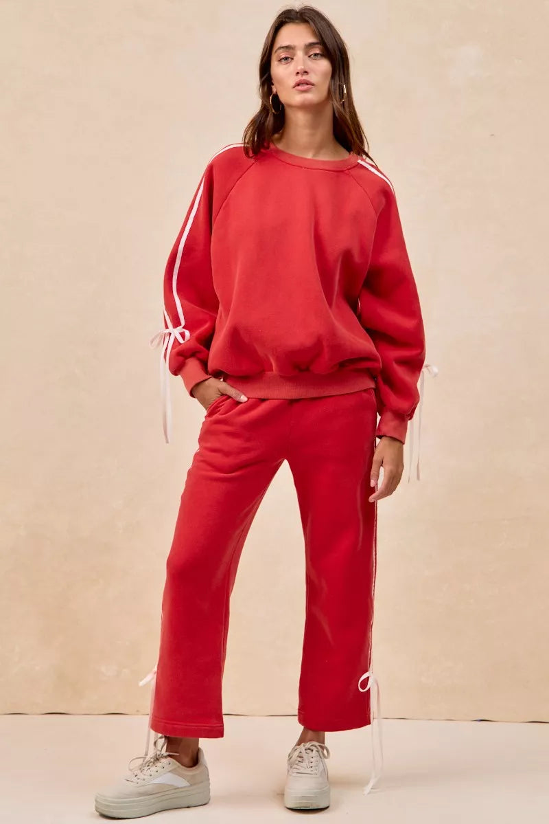 BiBi Side Lined Bow Details Fleece Sweatpants - cas7m