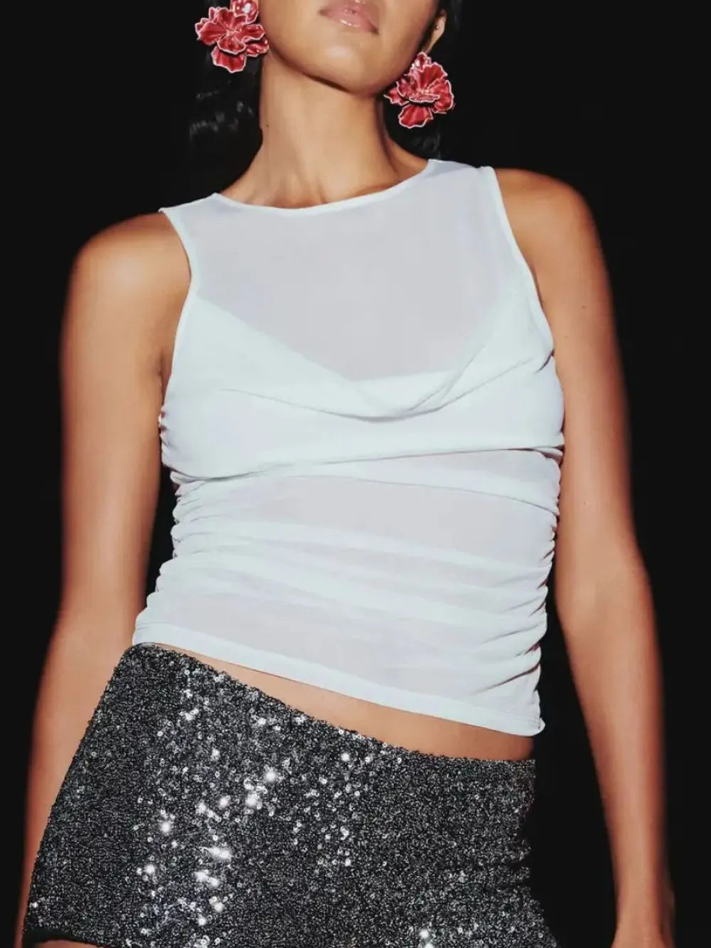Ruched Round Neck Tank - cas7m