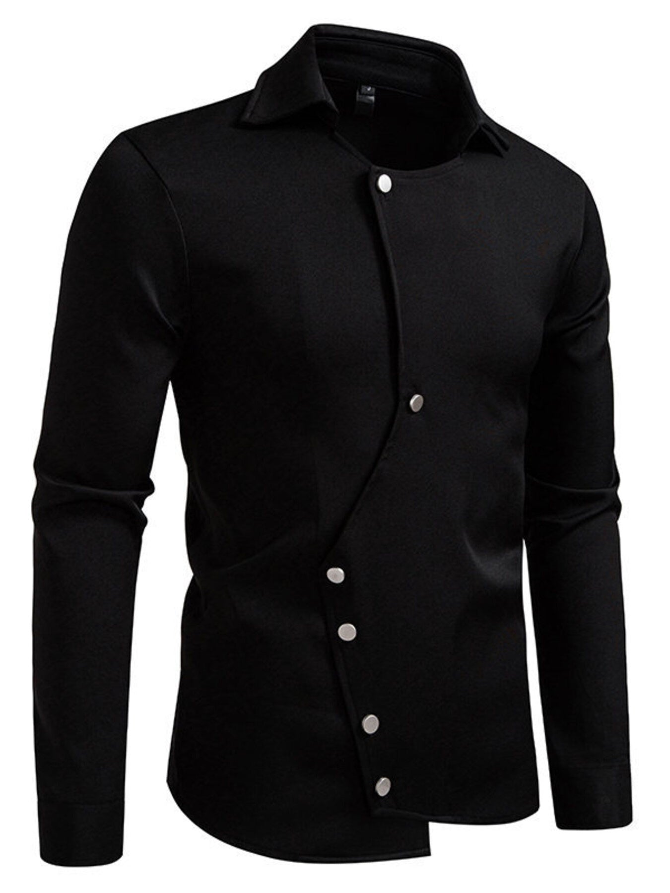 Men's Asymmetrical Button-Down Long Sleeve Shirt - cas7m