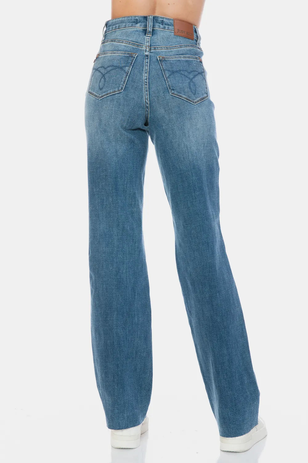 Judy Blue Full Size Tummy Control Cut Raw Hem Straight Jeans - cas7m