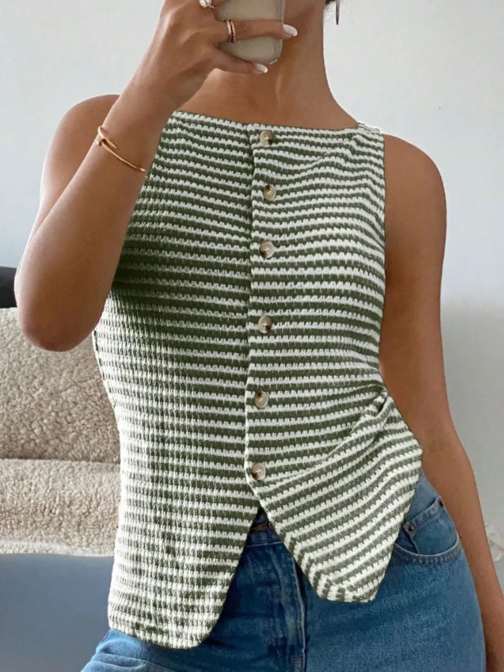 Button Down Striped Tank - cas7m