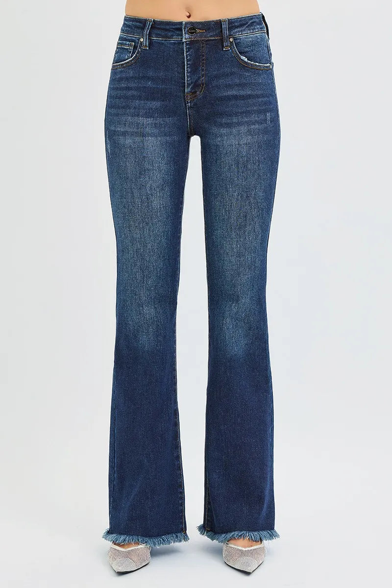 RISEN Full Size Tummy Control Mid Rise Flare Jeans Plus Size - cas7m