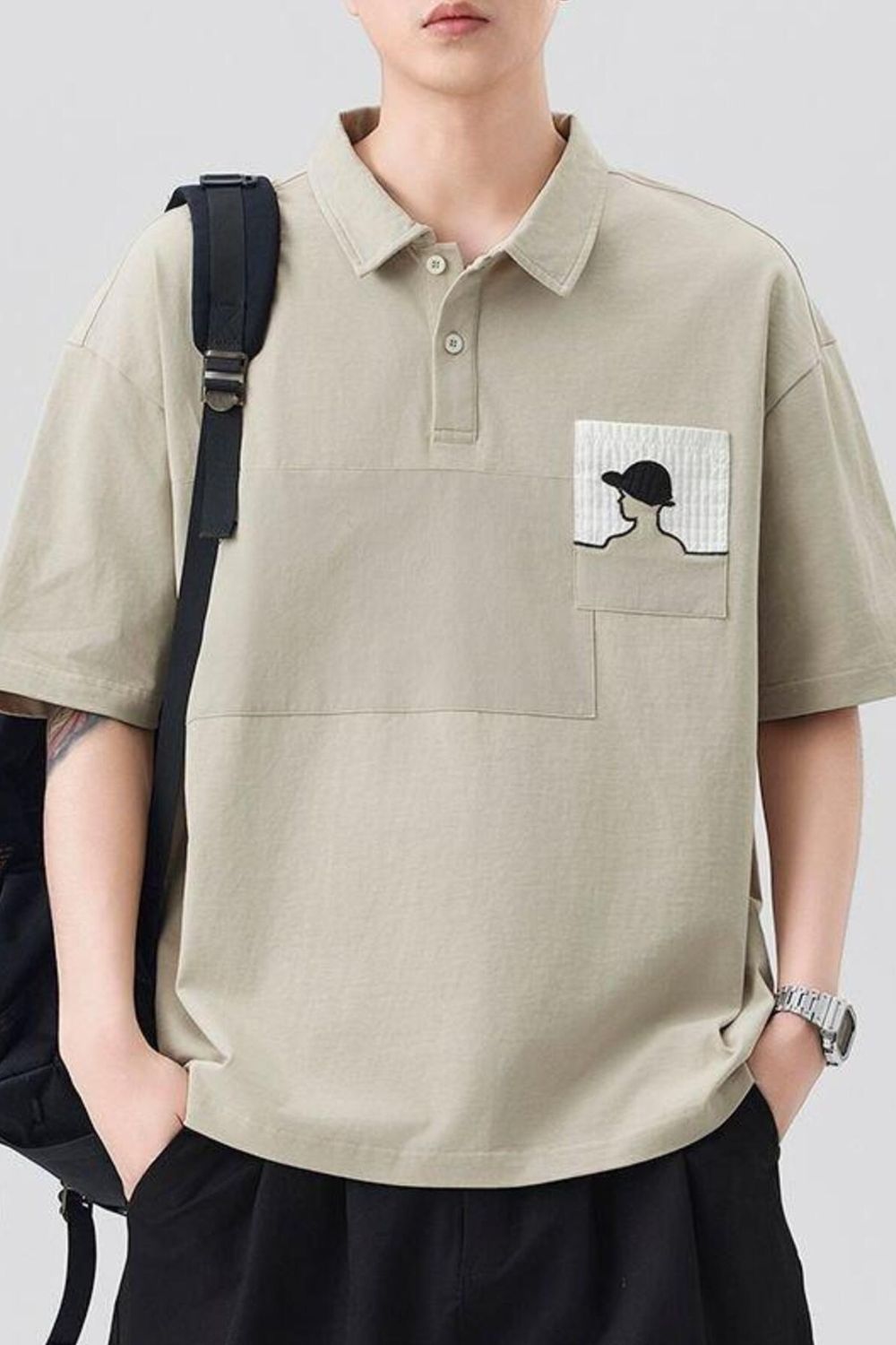 Men's Plus Size Embroidered Pocket Polo Shirt - cas7m