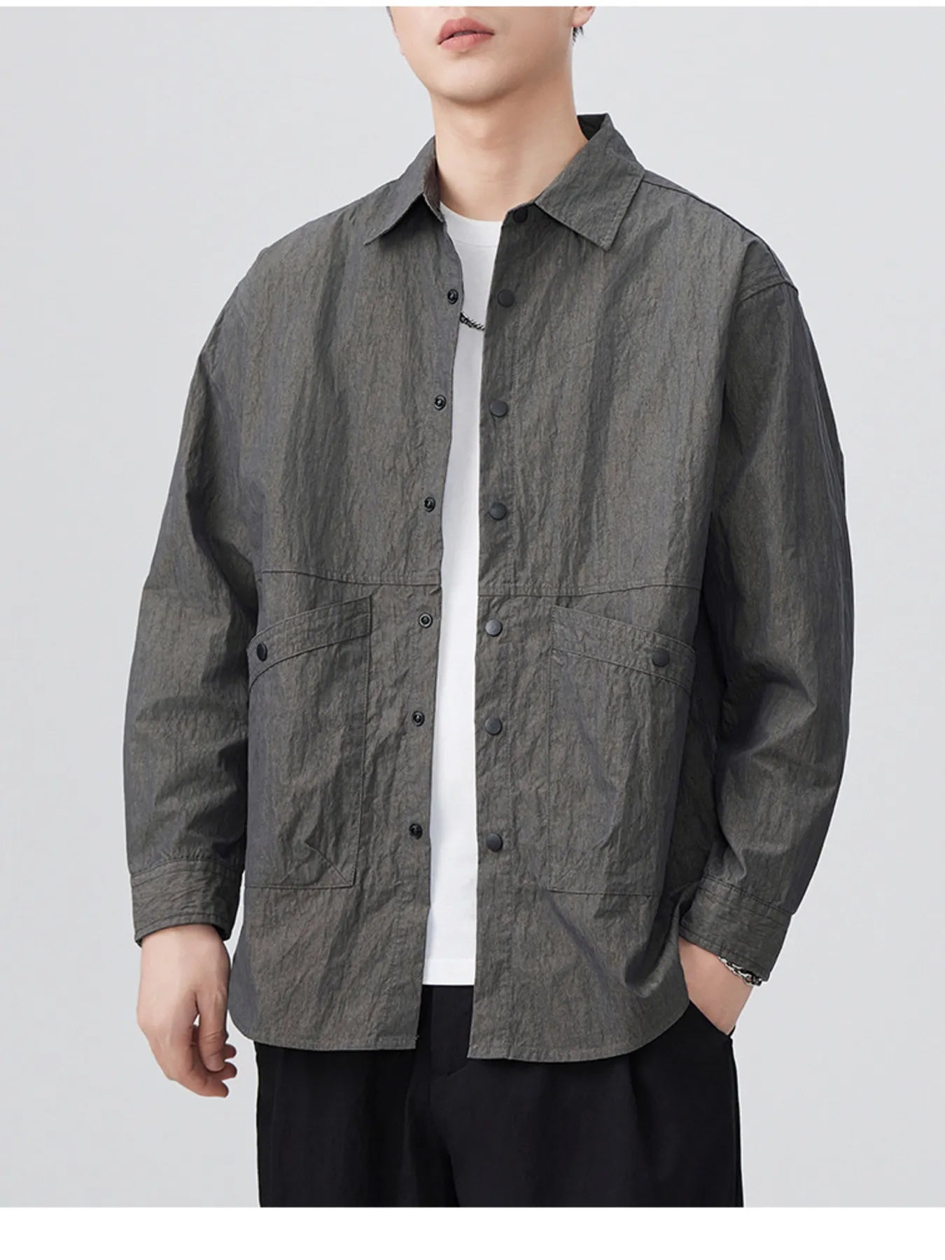 Men's Plus Size Button Up Long Sleeve Shirt - cas7m