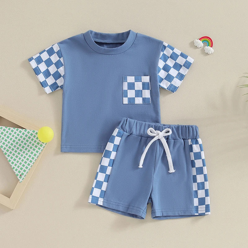 Women's Casual Plaid Pocket Short Sleeve Suit - cas7m