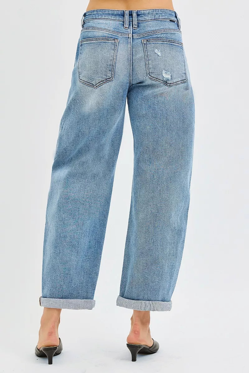 RISEN Full Size Slouchy Ankle Length Barrel Jeans with Cuffs Plus Size - cas7m