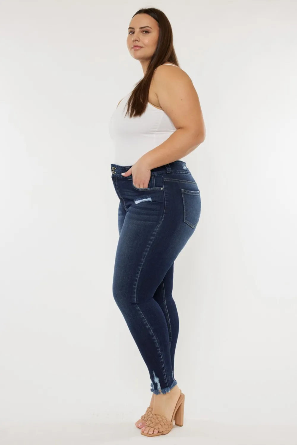 Kancan Full Size Cat's Whiskers Raw Hem High Waist Jeans - cas7m