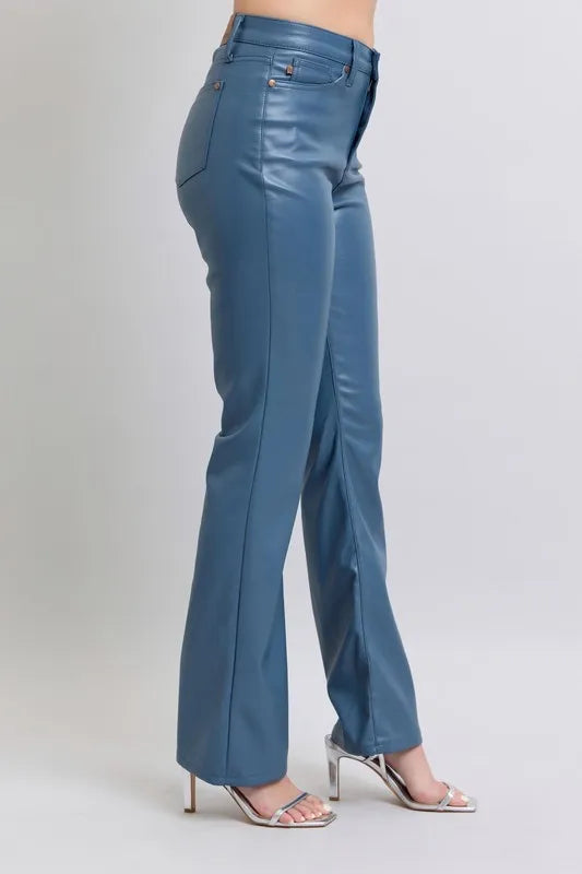 Judy Blue Full Size High Waist Tummy Control Faux Leather Bootcut Pants Plus Size - cas7m