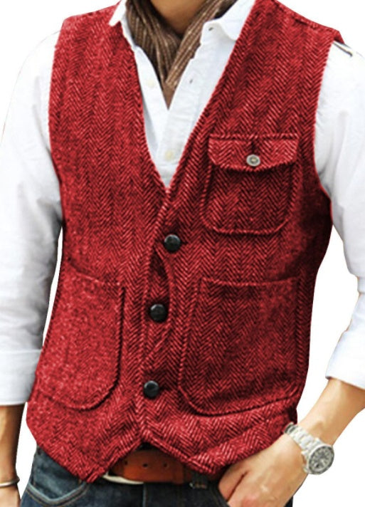 Herringbone Men's Suit Vest Vest - cas7m