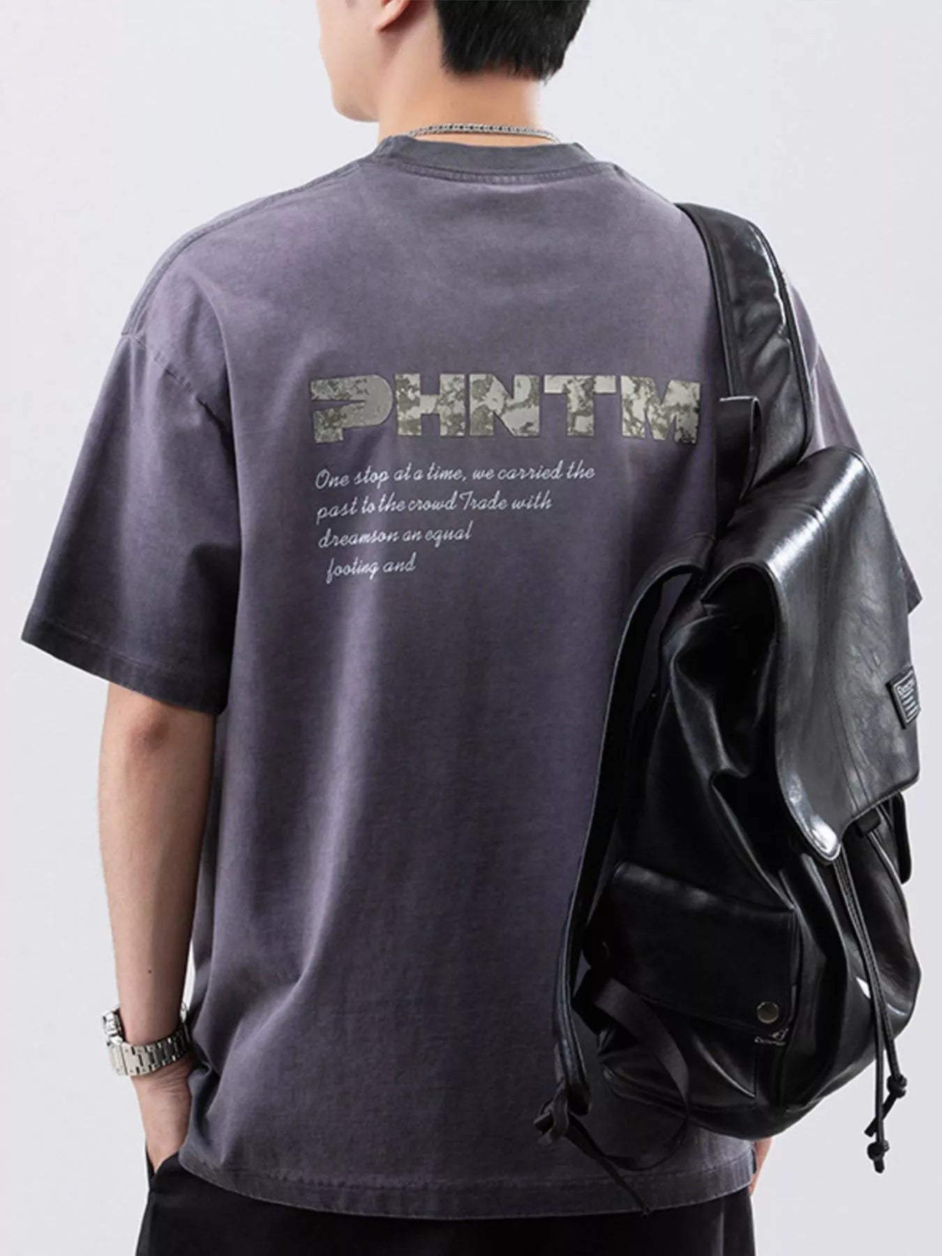 Men's Plus Size Letter Back Round Neck T-Shirt - cas7m