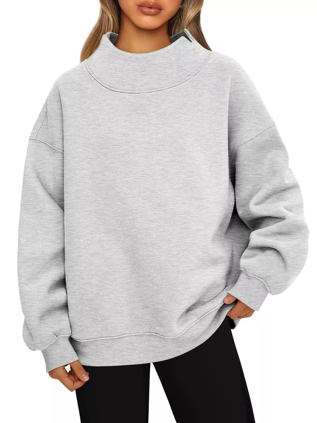 Mock Neck Dropped Shoulder Sweatshirt - cas7m