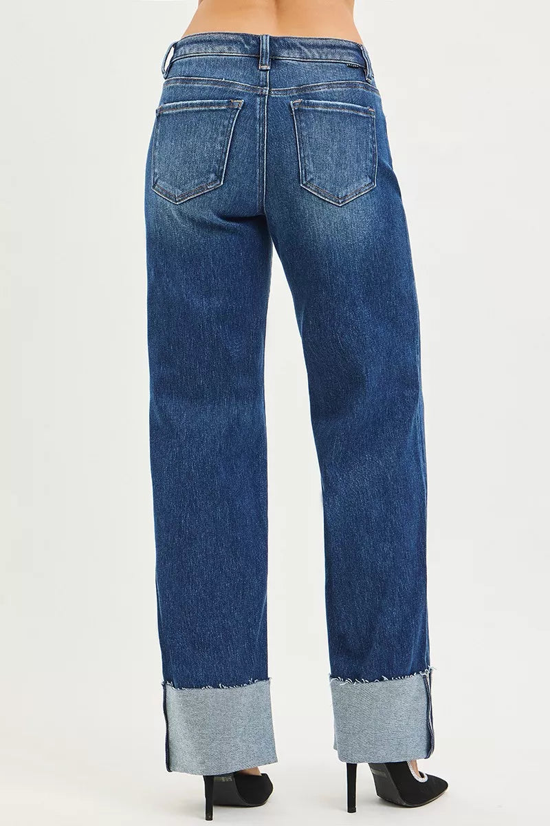 RISEN Mid Rise Wide Straight Jeans With Wide Cuff - cas7m