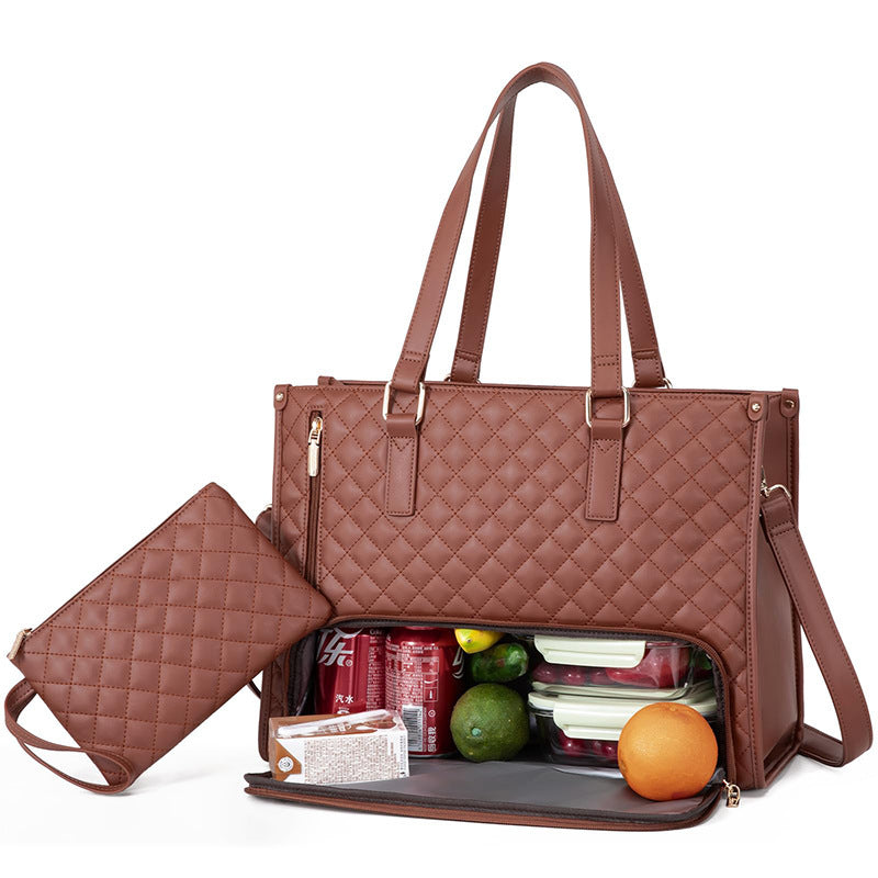 Versatile Quilted 2-in-1 Women's Laptop & Lunch Bag Set - cas7m