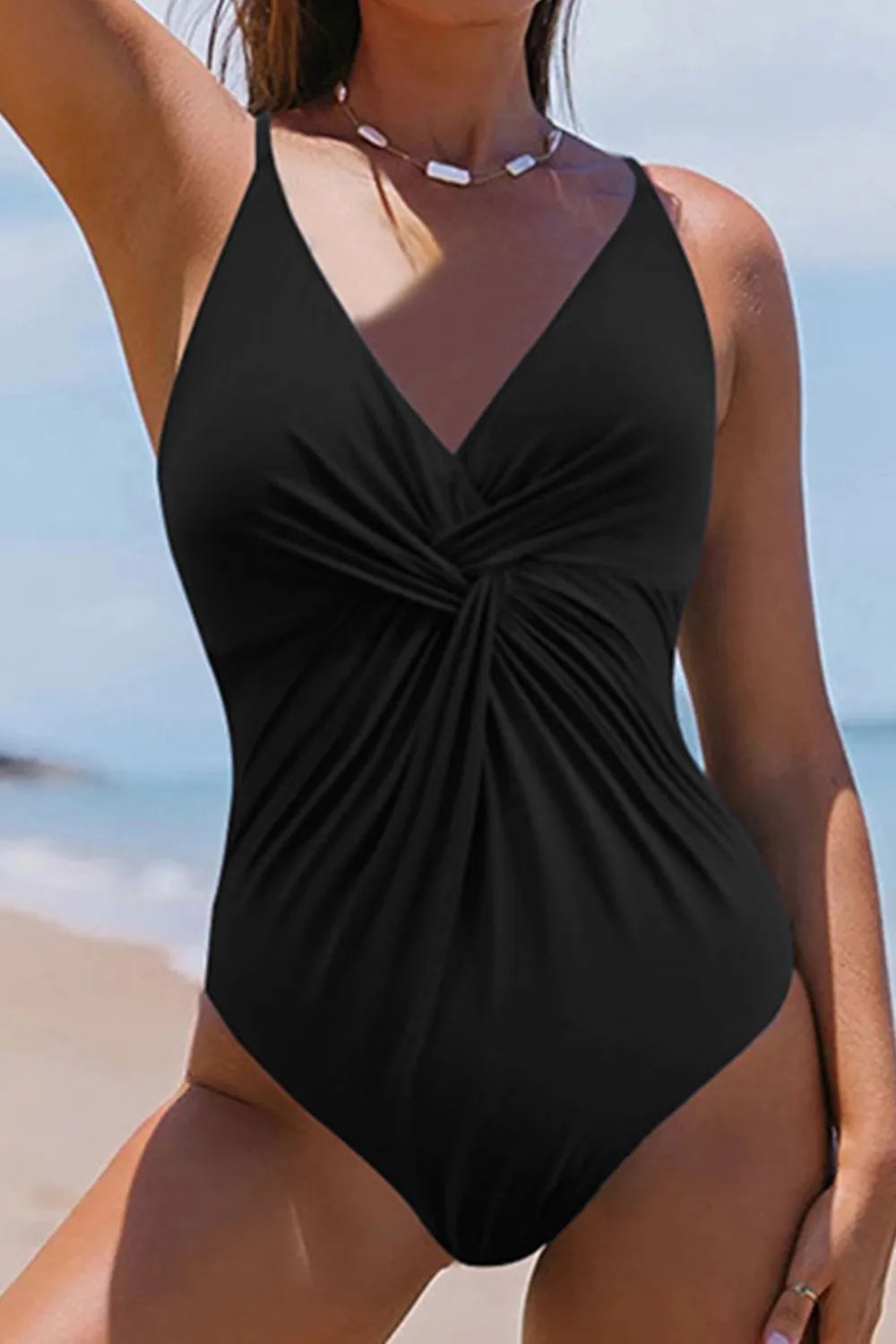 Twisted Crisscross V-Neck One-Piece Swimwear - cas7m