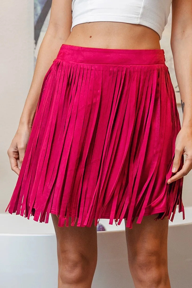 BiBi Fringe Detailed Suede Skirt - cas7m