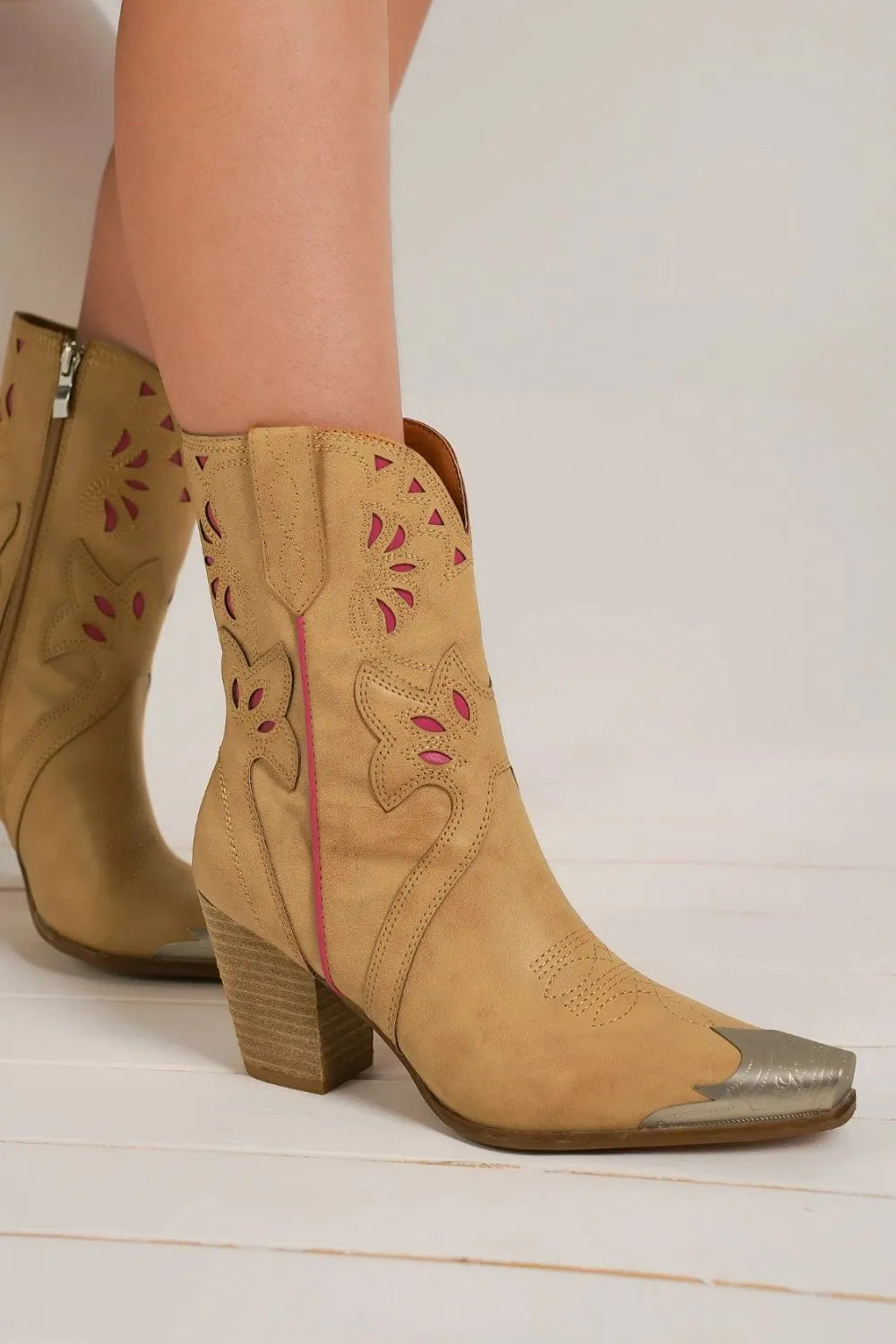 Beast Fashion Cut-Out Floral Embroidery Boots - cas7m