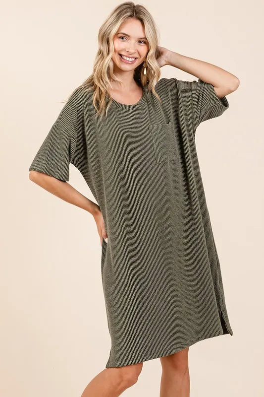 Mittoshop Urban Rib Knit Short Sleeve Tee Dress - cas7m