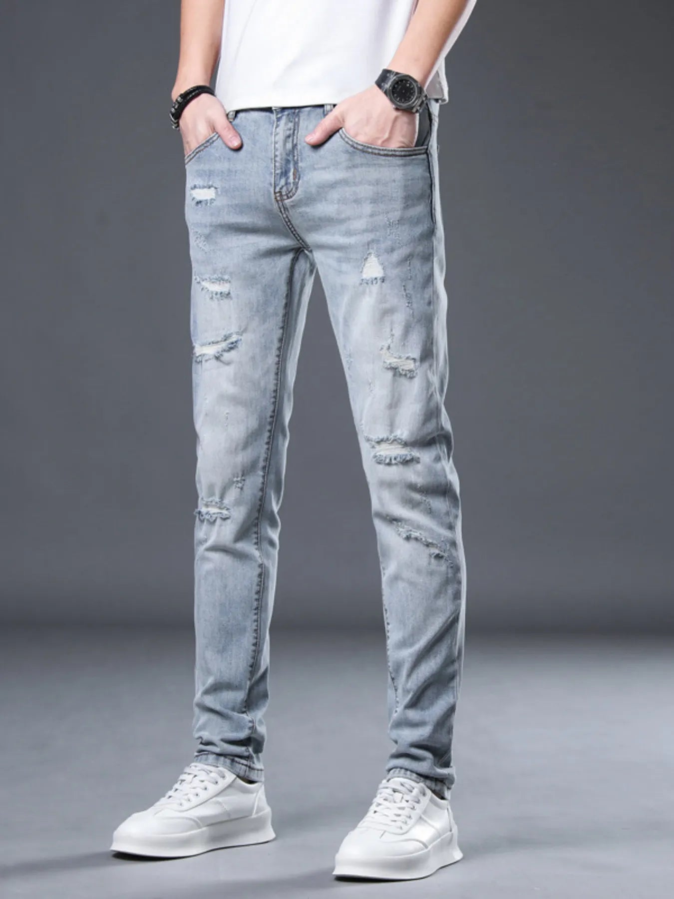Men's Distressed Slim Fit Jeans - cas7m