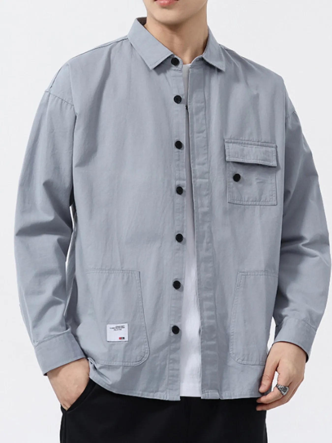 Men's Plus Size Button-Up Long Sleeve Shirt - cas7m